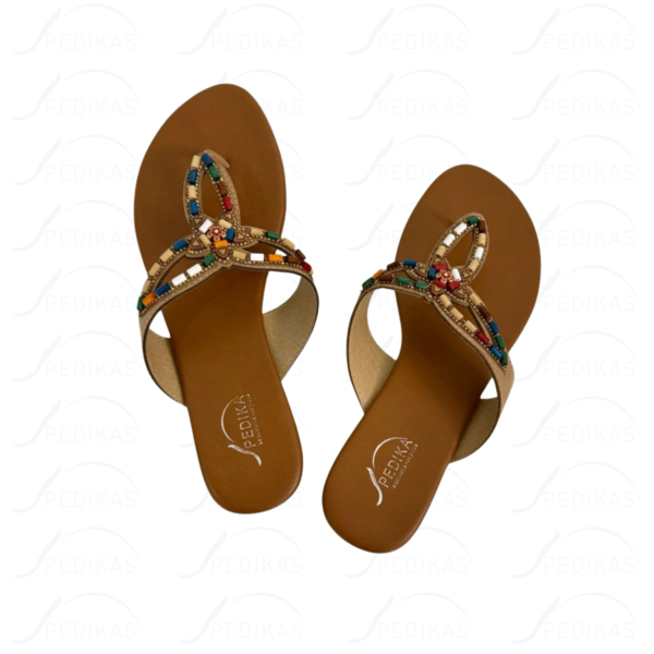Sandales en Simili Cuir avec Perles beige