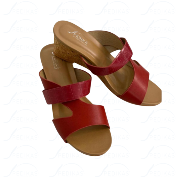 Sandales Compensées en Simili Cuir rouge