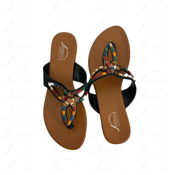 andales en Simili Cuir avec Perles Noir