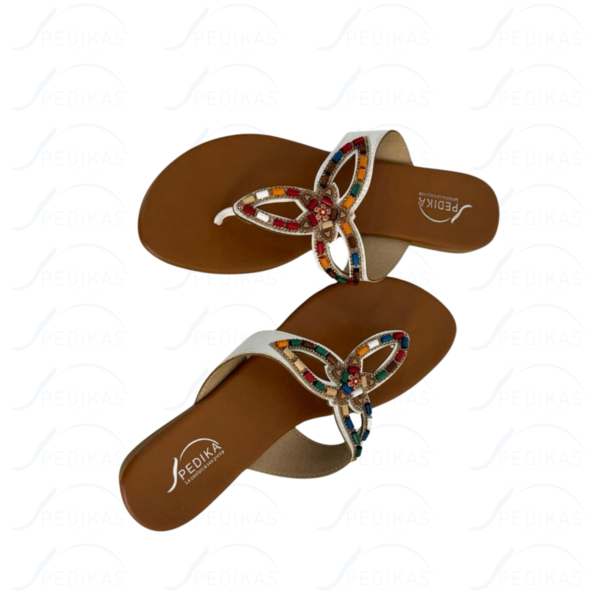 Sandales en Simili Cuir avec Perles blanc